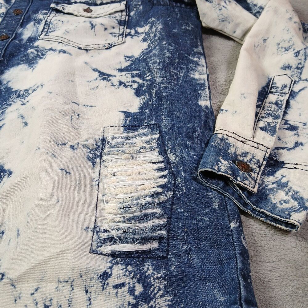 GS-115 L Denim Shacket Blue Acid-Wash Metropolitan-Grunge Indie-Sleaze Utility L - Picture 8 of 12